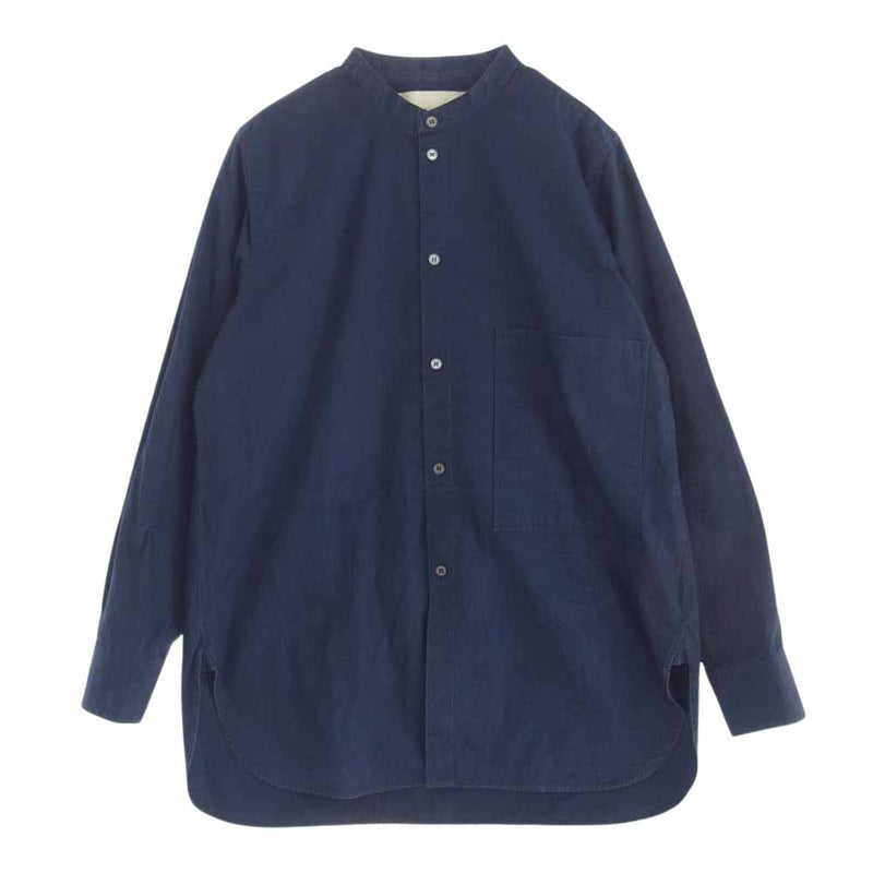 STUDIO NICHOLSON スタジオニコルソン SNM-021 Navy Cortina Shirt バンドカラー 長袖 シャツ インディゴブルー系 M【中古】