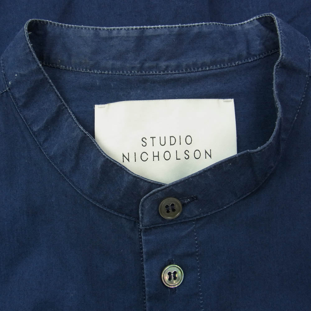 STUDIO NICHOLSON スタジオニコルソン SNM-021 Navy Cortina Shirt バンドカラー 長袖 シャツ インディゴブルー系 M【中古】