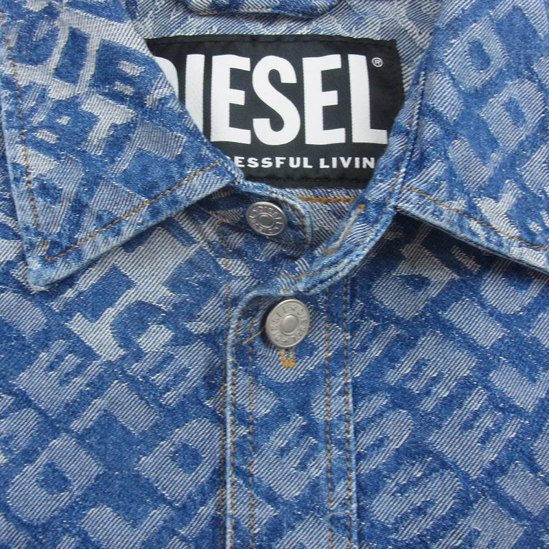 DIESEL ディーゼル D-ROXY CAMICIA ブランディング ロゴ デニム ジャガード シャツ ジャケット インディゴブルー系 M【中古】