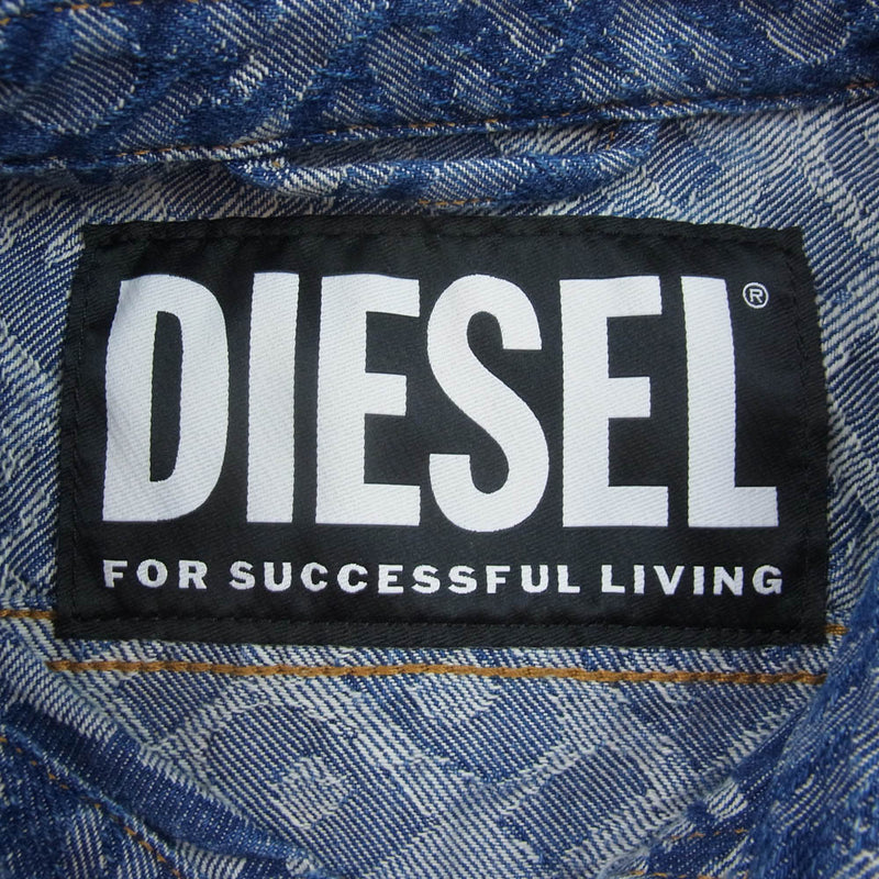 DIESEL ディーゼル D-ROXY CAMICIA ブランディング ロゴ デニム ジャガード シャツ ジャケット インディゴブルー系 M【中古】