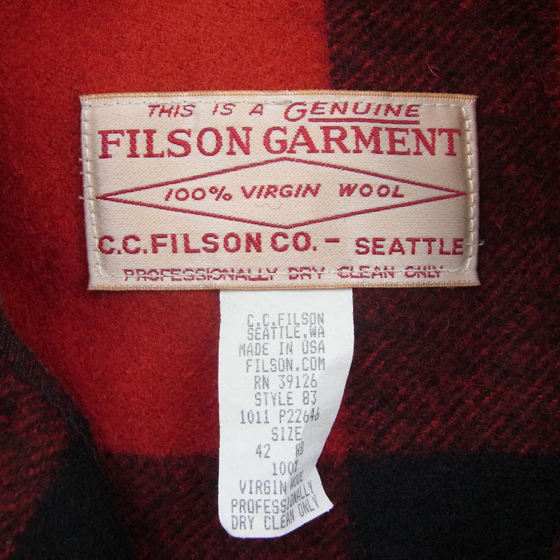 FILSON フィルソン STYLE83 Double Mackinaw Cruiser Jacke ダブルマッキーノ クルーザー ウール チェック ジャケット ブラック系 レッド系 42【中古】