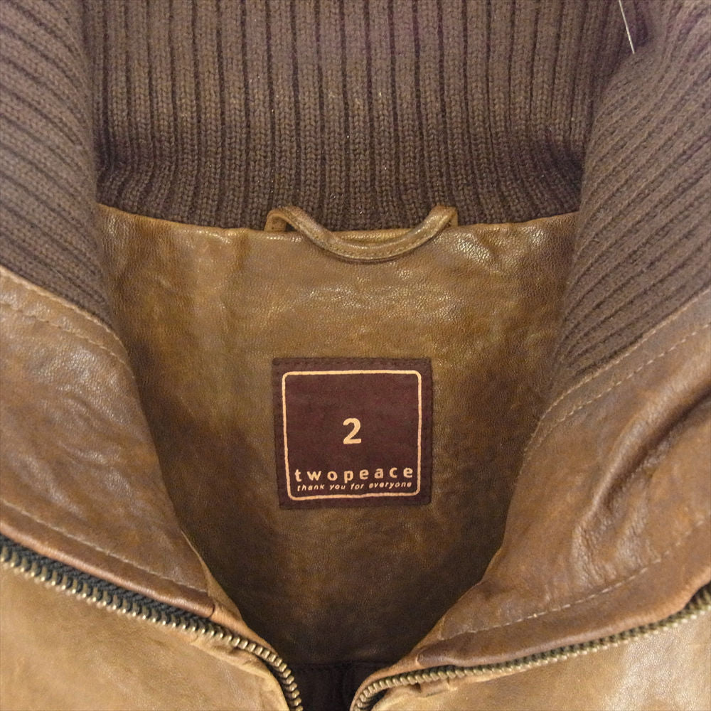 twopeace 08AW ycj-011 calf leather 1st Leather JK カーフ レザー ハイネック ジップアップ ジャケット ブラウン系【中古】