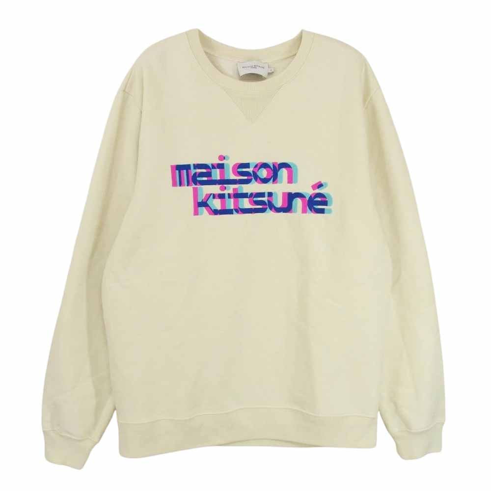 MAISON KITSUNE メゾンキツネ フロント ロゴ刺繍 クルー スウェット オフホワイト系 XL【中古】