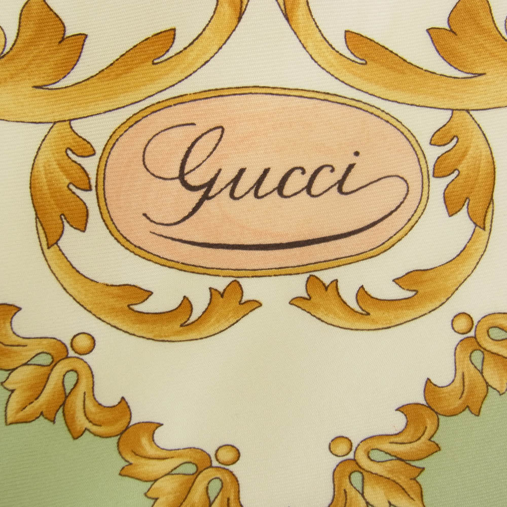 GUCCI グッチ シルク100％ 花柄 フラワー 総柄 スカーフ グリーン【中古】