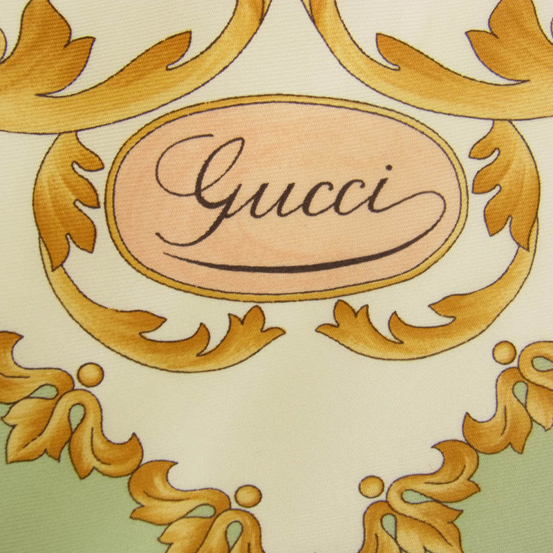 GUCCI グッチ シルク100％ 花柄 フラワー 総柄 スカーフ グリーン【中古】