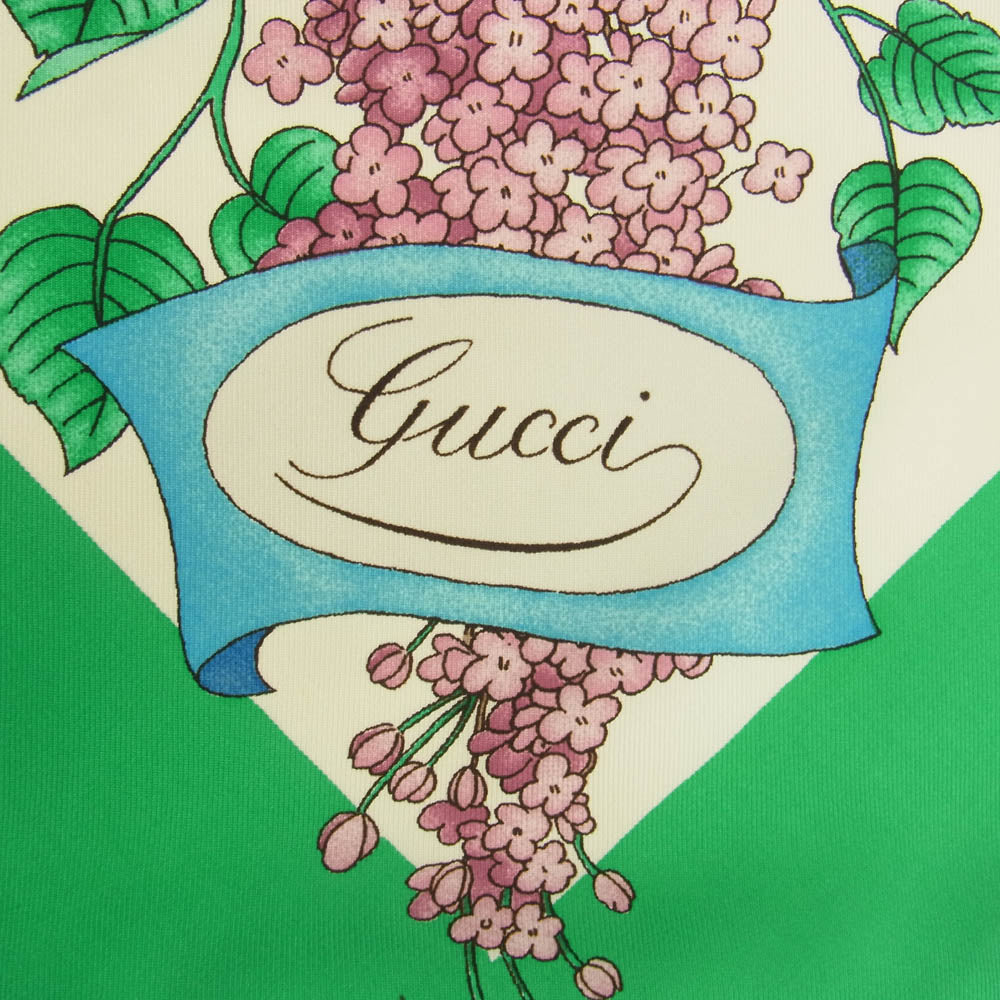 GUCCI グッチ シルク100％ 花柄 フラワー 総柄 スカーフ グリーン マルチカラー系【中古】