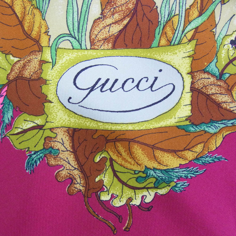 GUCCI グッチ シルク100％ 草 キノコ 木の実 花柄 スカーフ ワインレッド エンジ系【中古】