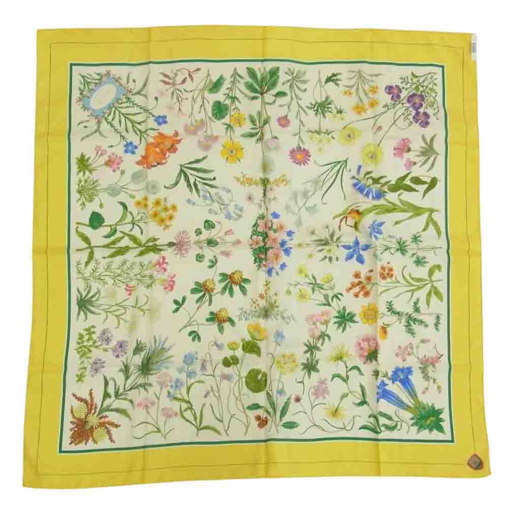 GUCCI グッチ シルク100％ 花 植物 フラワー 花柄 スカーフ イエロー イエロー系【中古】