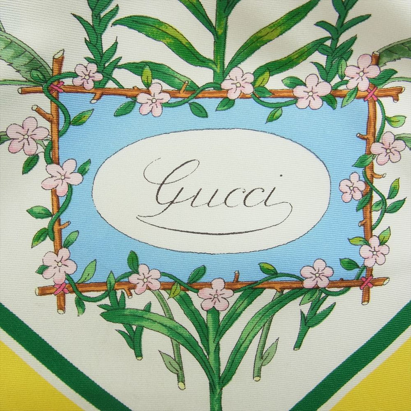 GUCCI グッチ シルク100％ 花 植物 フラワー 花柄 スカーフ イエロー イエロー系【中古】