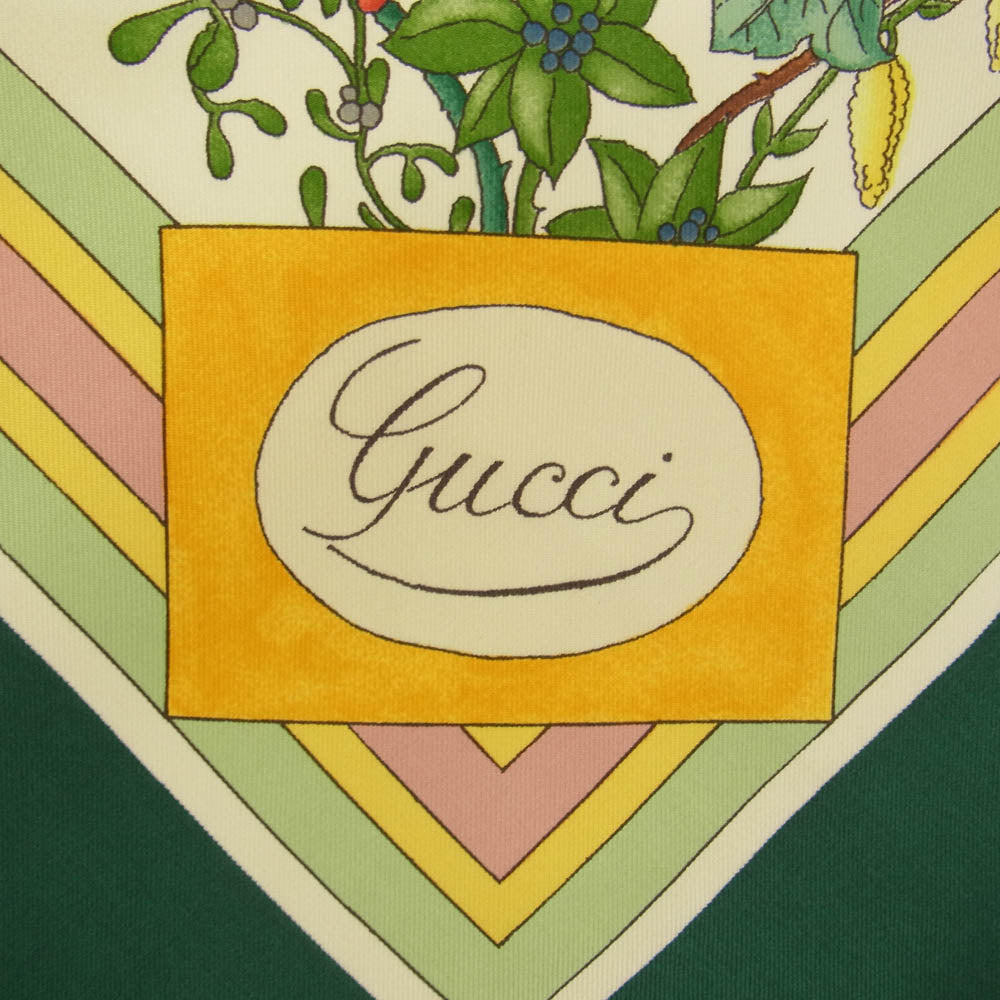 GUCCI グッチ シルク100％ 花 フラワー 花柄 蝶 スカーフ グリーン グリーン系【中古】