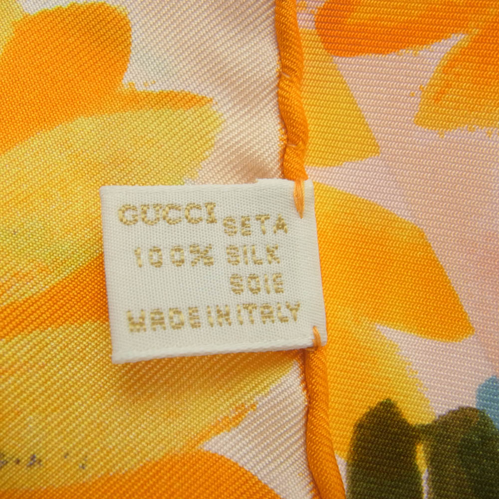 GUCCI グッチ シルク100％ ヒマワリ 薔薇 バラ フラワー 花柄 スカーフ オレンジ オレンジ系【中古】