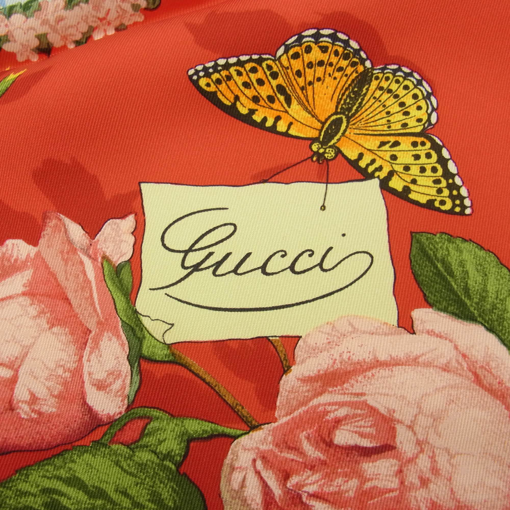 GUCCI グッチ シルク100％ 超 花柄 フラワー 蜂 スカーフ レッド レッド系【中古】