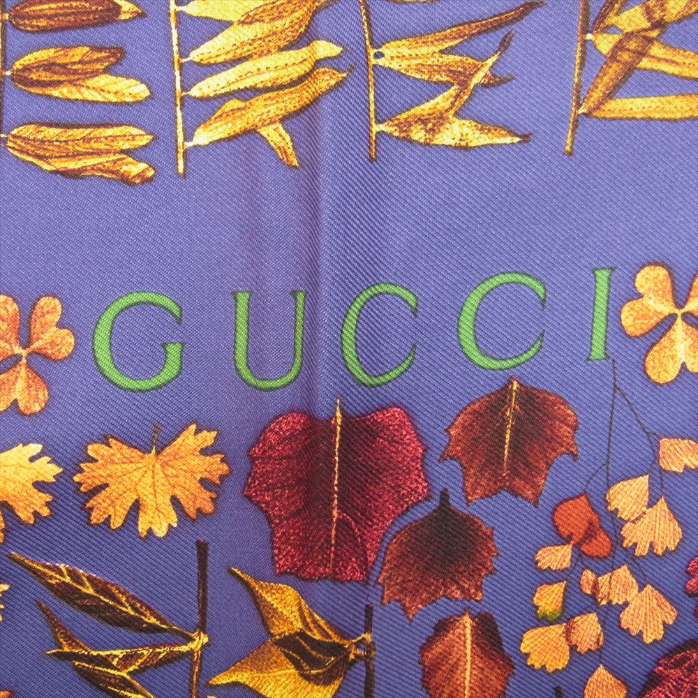 GUCCI グッチ シルク100％ 落ち葉 枯れ葉 スカーフ パープル パープル系【中古】