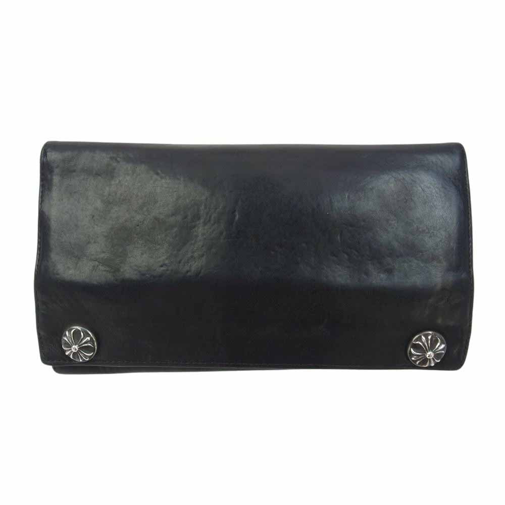 CHROME HEARTS クロムハーツ（原本無） LONG WALLET グリーシー クロスボタン レザー ロング ウォレット 長財布 ブラック系【中古】