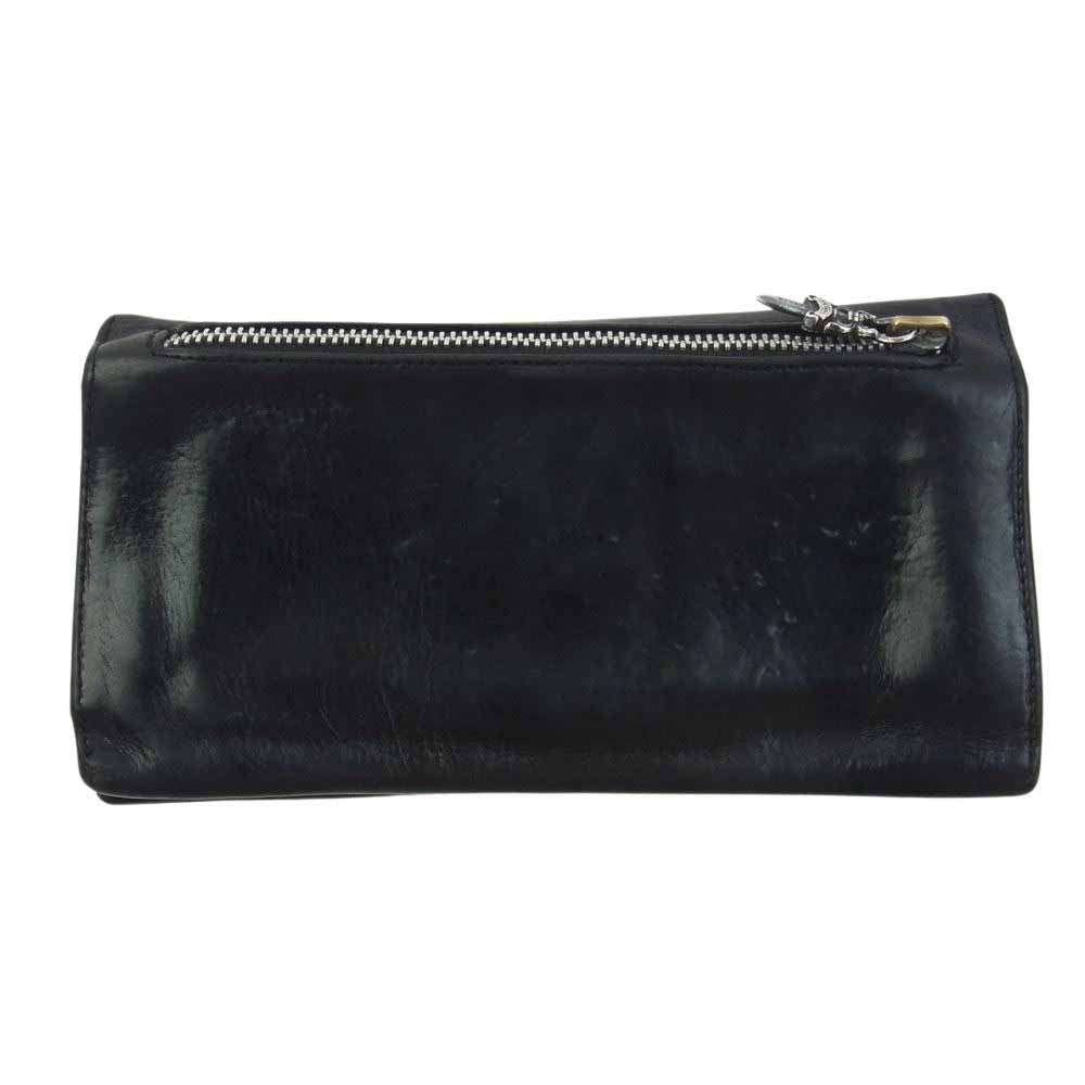 CHROME HEARTS クロムハーツ（原本無） LONG WALLET グリーシー クロスボタン レザー ロング ウォレット 長財布 ブラック系【中古】