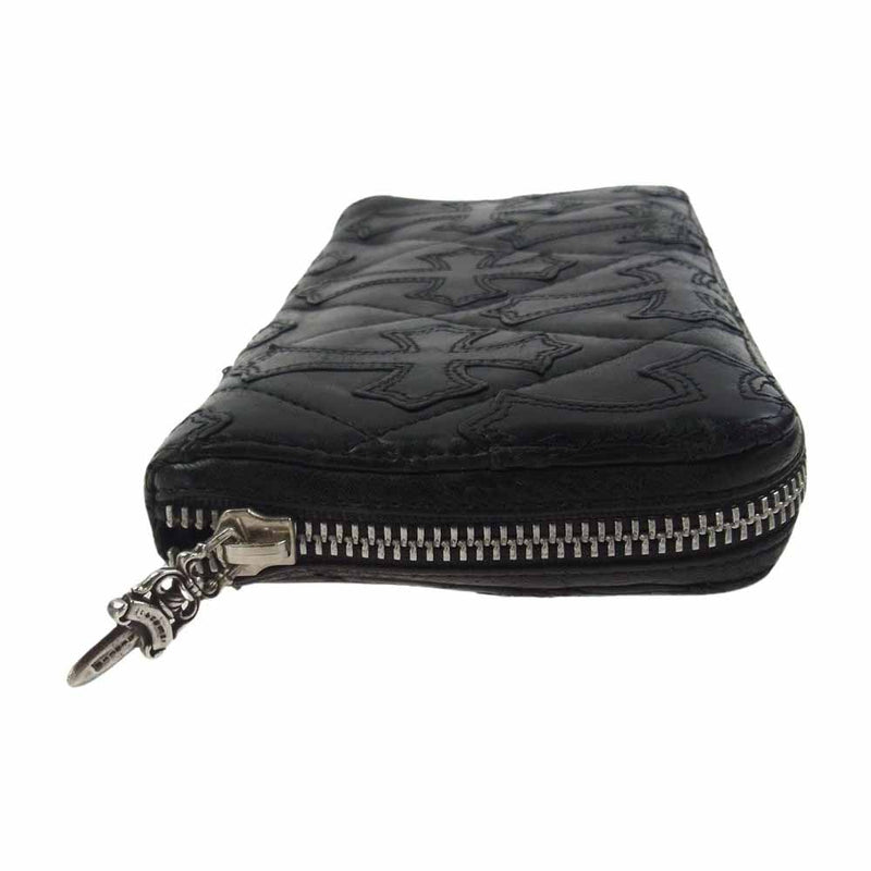 CHROME HEARTS クロムハーツ（原本無） REC F ZIP QUILTED セメタリークロス キルティング レザー ラウンドジップウォレット ブラック系【中古】