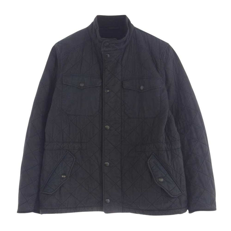 Barbour バブアー 3ワラント 黒タグ キルティング スタンドカラー 襟コーデュロイ 裏地フリース フルジップ ジャケット ブラック系 L【中古】