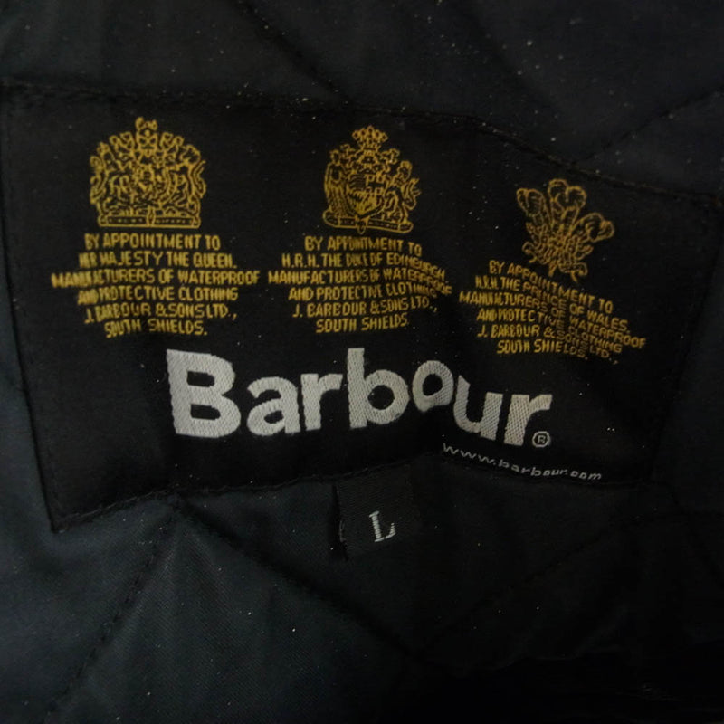 Barbour バブアー 3ワラント 黒タグ キルティング スタンドカラー 襟コーデュロイ 裏地フリース フルジップ ジャケット ブラック系 L【中古】