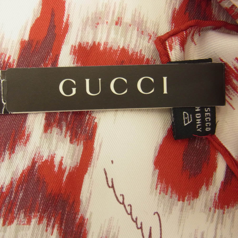 GUCCI グッチ シルク100％ フラワー 花柄 スカーフ レッド系【中古】