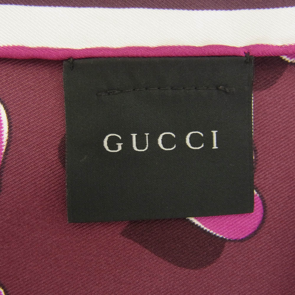 GUCCI グッチ シルク100％ heart ハート 総柄 スカーフ ワインレッド系【中古】