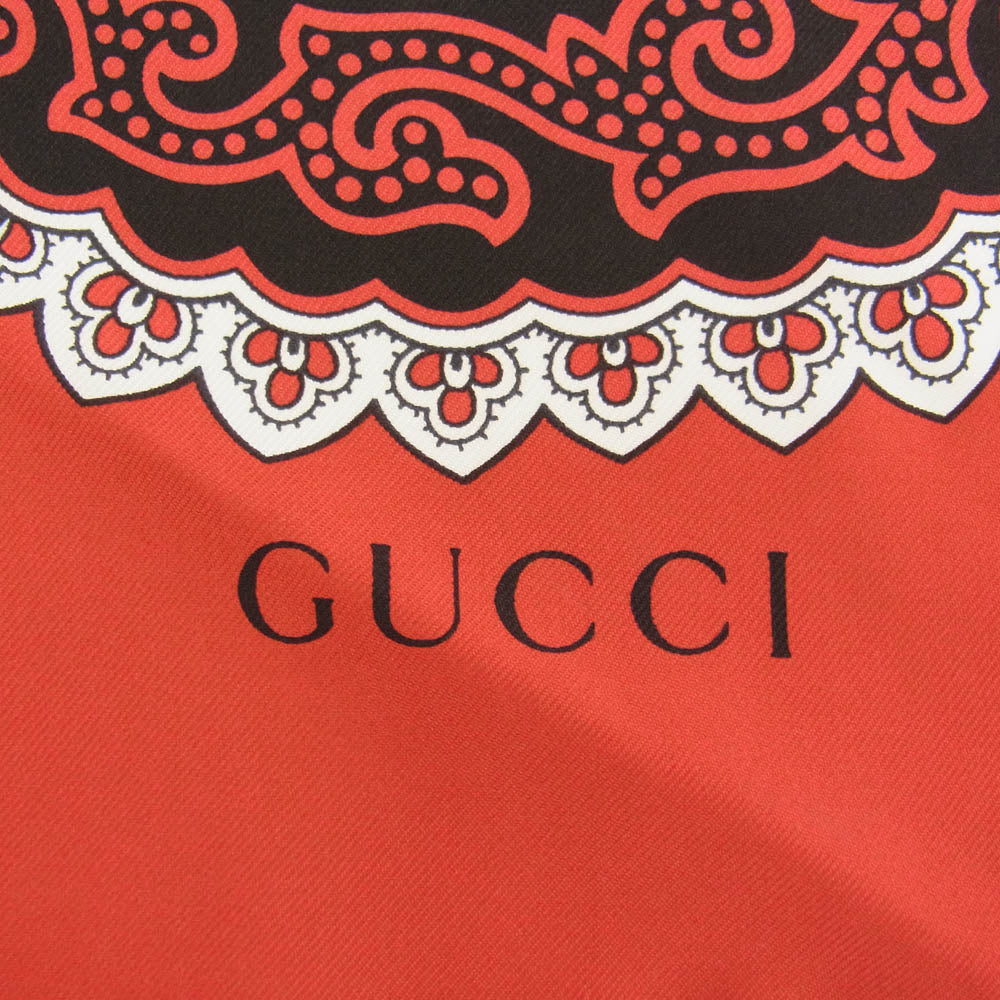 GUCCI グッチ シルク100％ ペイズリー柄 スカーフ レッド系【中古】