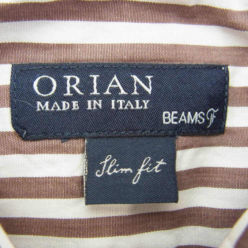 ORIAN オリアン ORIAN-st1 BEAMS F ビームスF別注 イタリア製 ストライプ コットン 長袖 シャツ ホワイト系 ブラウン系【中古】