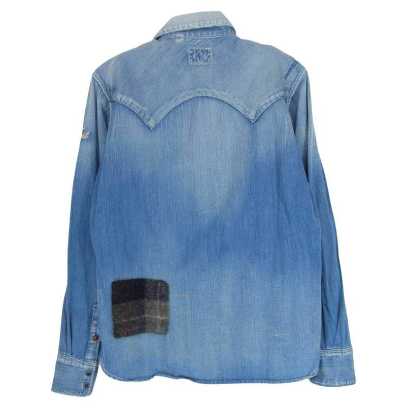 TMT ティーエムティー TSH-F1501 CRUSH DENIM SHIRT クラッシュ デニム 長袖 シャツ インディゴブルー系 M【中古】