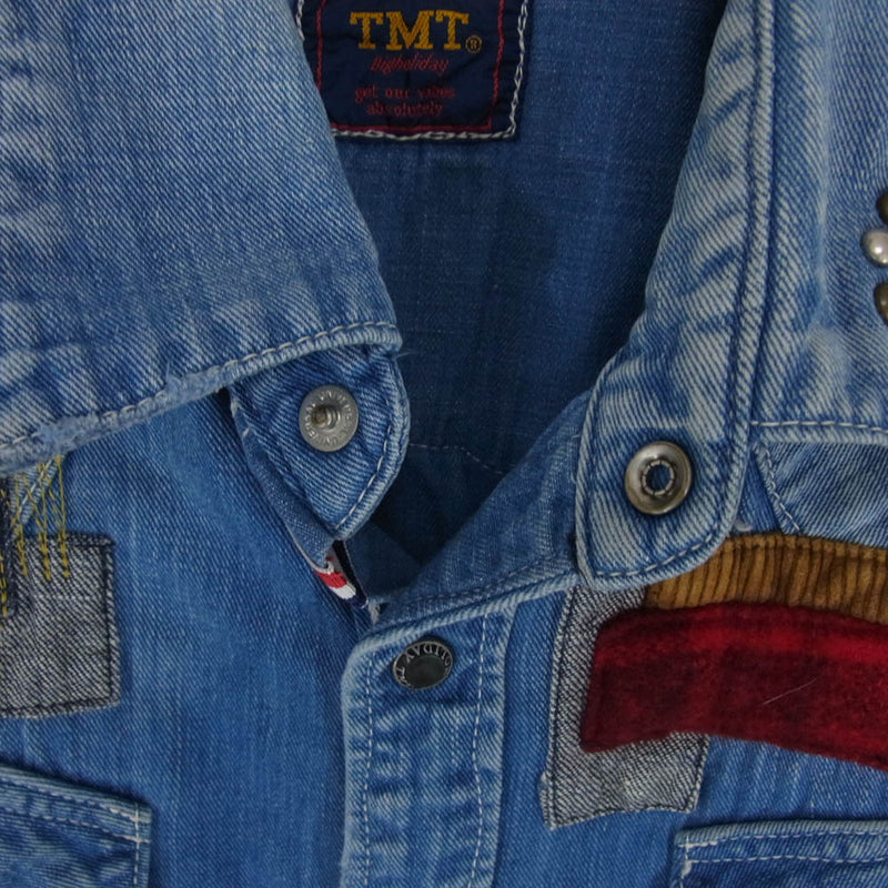 TMT ティーエムティー TSH-F1501 CRUSH DENIM SHIRT クラッシュ デニム 長袖 シャツ インディゴブルー系 M【中古】