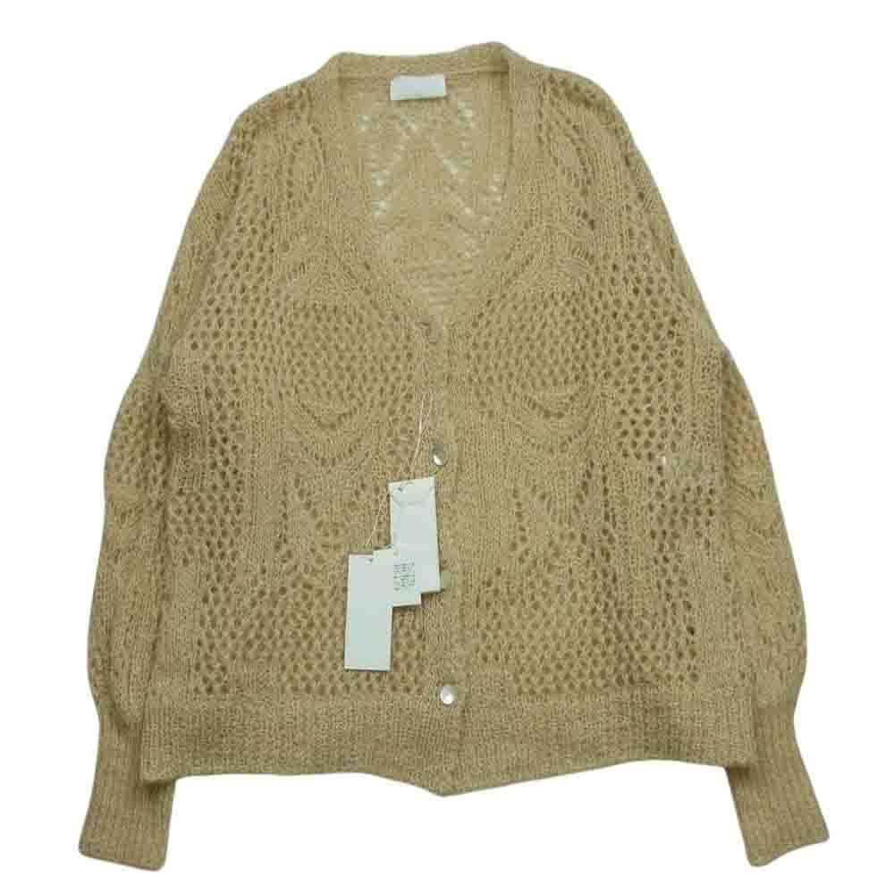 マメクロゴウチ MM22PS KN732 Botanical Pattern Knitted Lame ラメ カーディガン ベージュ系 2【美品】【中古】