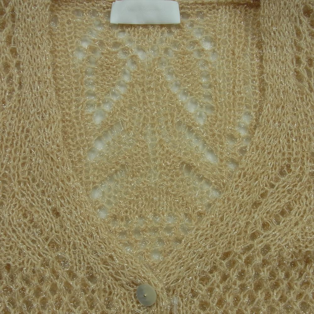 マメクロゴウチ MM22PS KN732 Botanical Pattern Knitted Lame ラメ カーディガン ベージュ系 2【美品】【中古】
