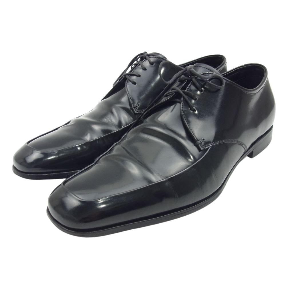 PRADA プラダ 1598 スクエアトゥ レザー シューズ ブラック系 6【中古】