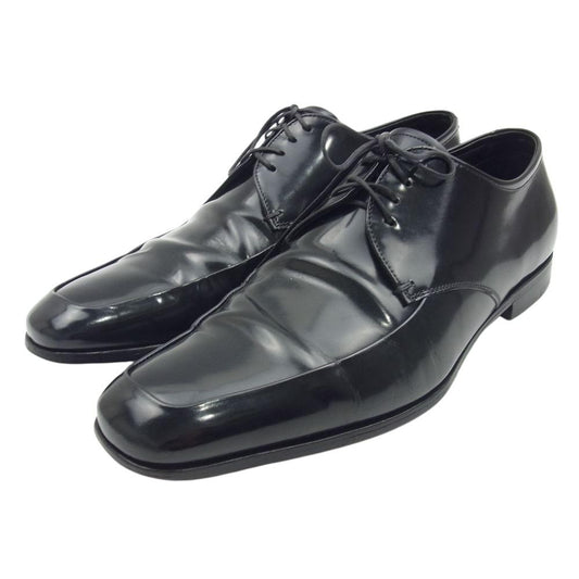 PRADA プラダ 1598 スクエアトゥ レザー シューズ ブラック系 6【中古】