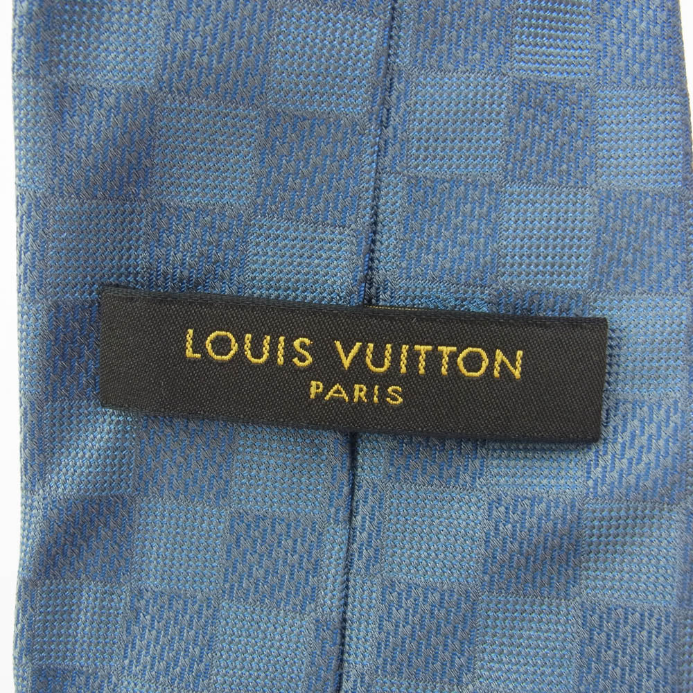 LOUIS VUITTON ルイ・ヴィトン ダミエ柄 シルク ネクタイ ブルー系【中古】