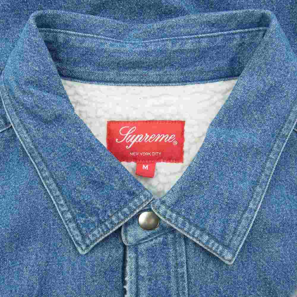 Supreme シュプリーム 18AW Sherpa Lined Denim Shirt バック ロゴ 裏ボア 長袖 デニム シャツ インディゴブルー系 M【中古】