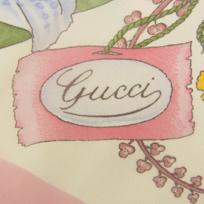 GUCCI グッチ シルク100% 花 花柄 フラワー シアー スカーフ ピンク ピンク系【中古】