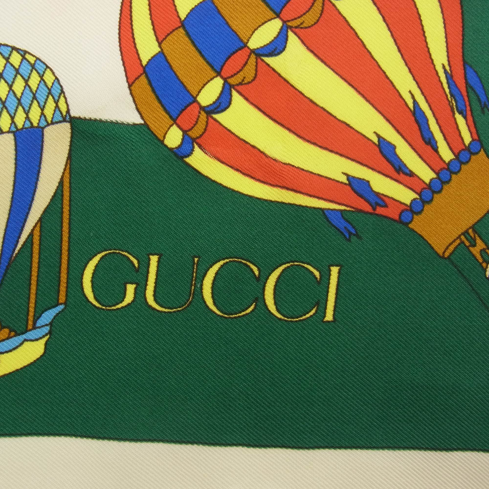 GUCCI グッチ シルク100% 気球 気球柄 スカーフ オフホワイト系【中古】