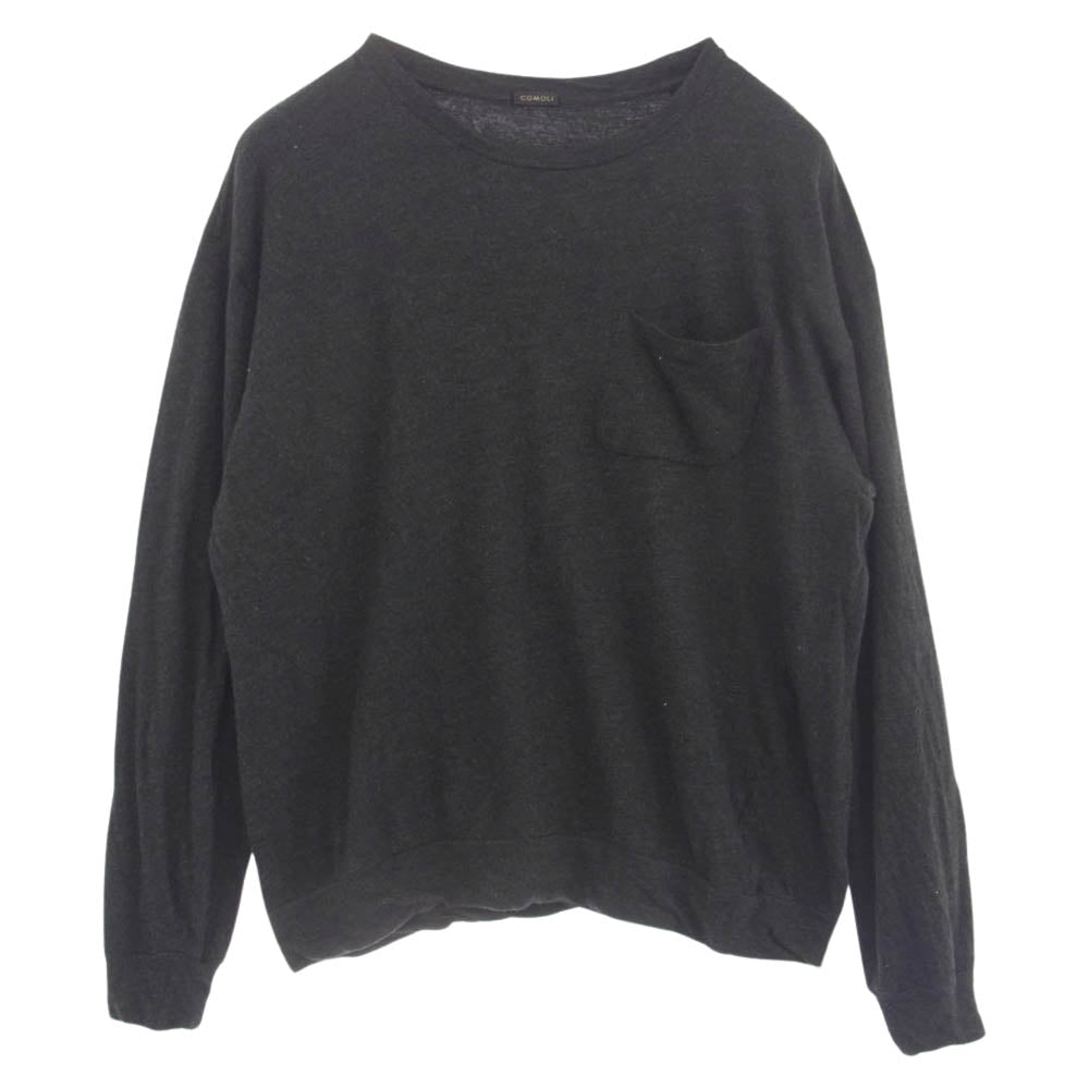 COMOLI コモリ 21AW U03-05006 ウール天竺 長袖 ロングスリーブ ポケット クルー カットソー ブラック系 2【中古】