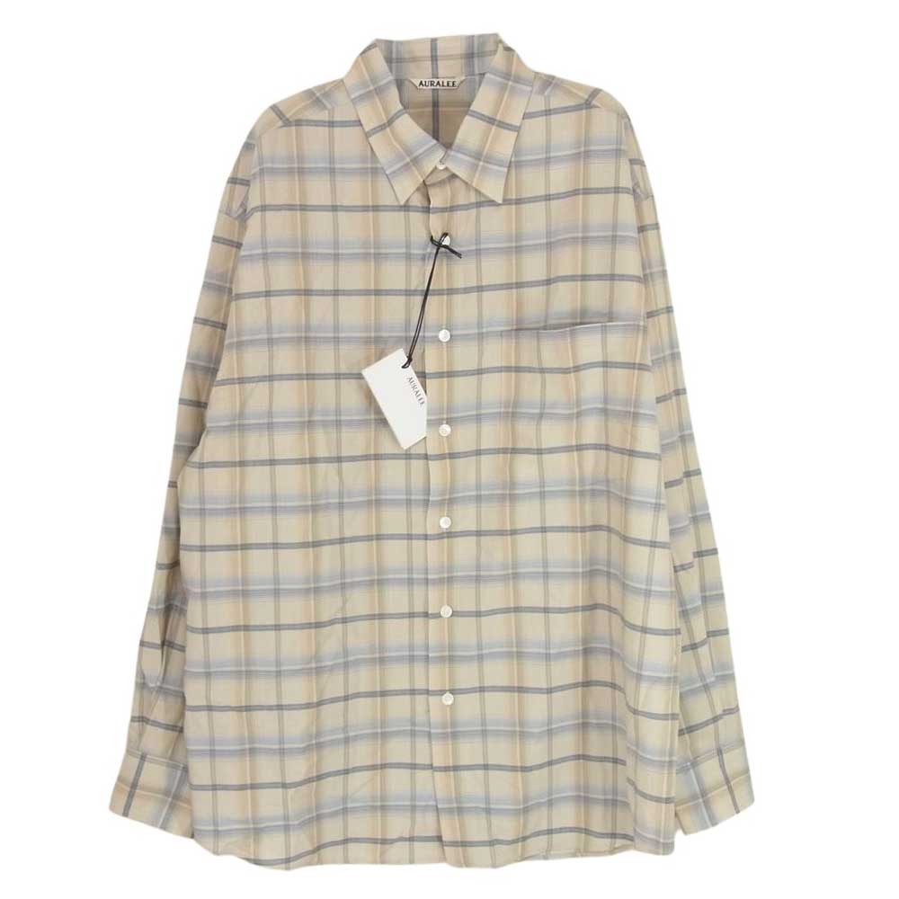 AURALEE オーラリー 24SS A24SS01LC SUPER LIGHT WOOL CHECK SHIRT ウール チェック シャツ 長袖 シャツ 3【極上美品】【中古】