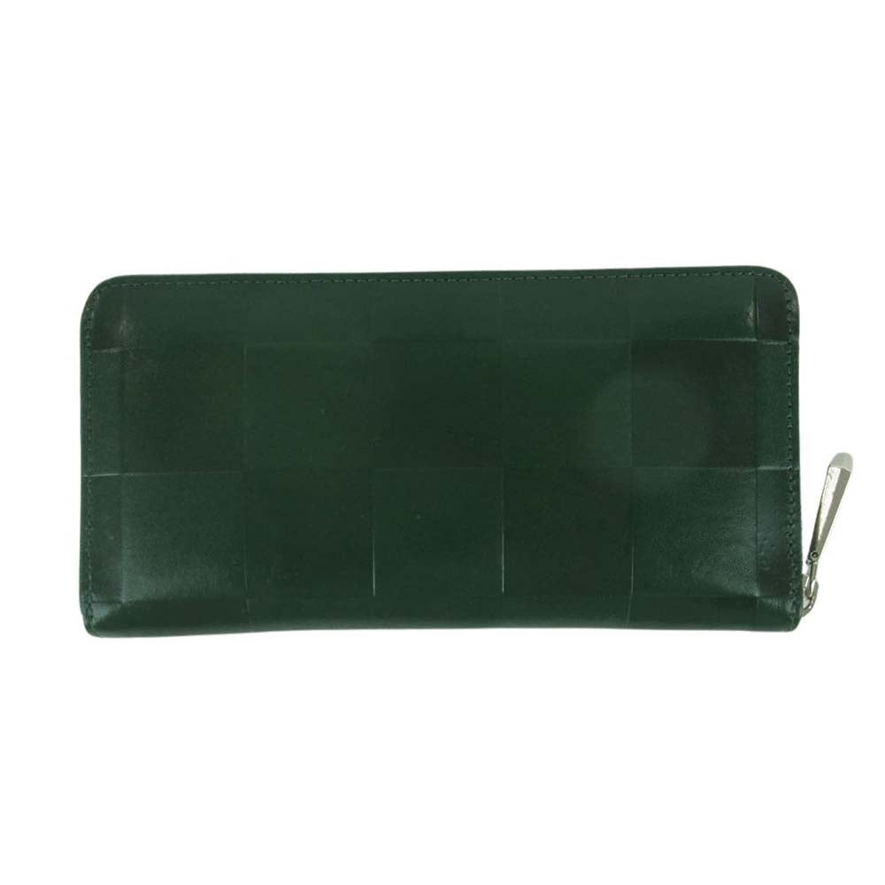 ズー ITALIAN LEATHER イタリアンレザー 格子 ラウンドジップ ウォレット 長財布 グリーン系【中古】