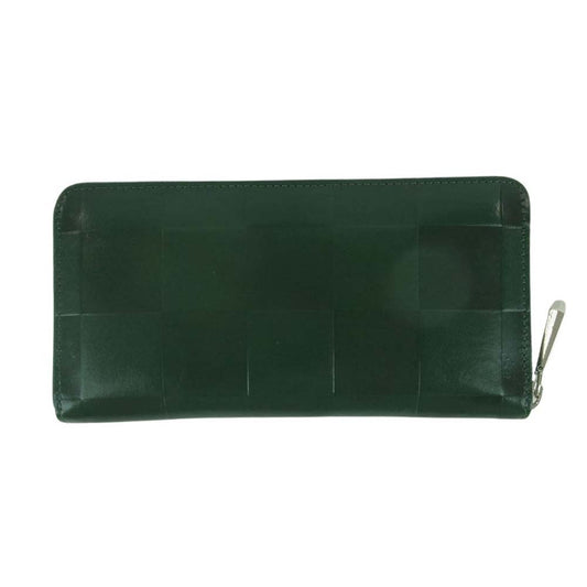 ズー ITALIAN LEATHER イタリアンレザー 格子 ラウンドジップ ウォレット 長財布 グリーン系【中古】