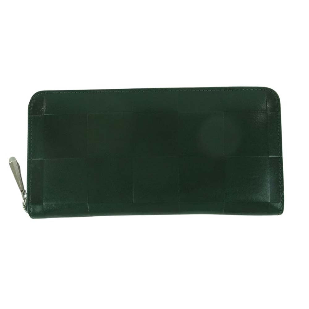 ズー ITALIAN LEATHER イタリアンレザー 格子 ラウンドジップ ウォレット 長財布 グリーン系【中古】