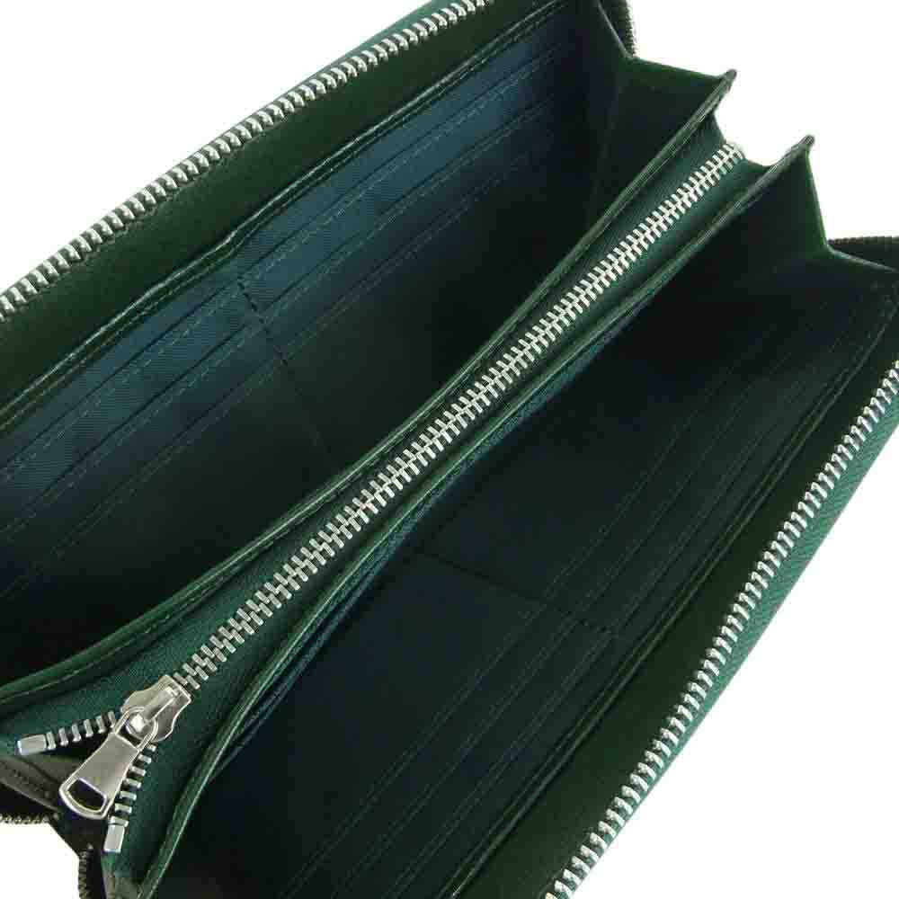 ズー ITALIAN LEATHER イタリアンレザー 格子 ラウンドジップ ウォレット 長財布 グリーン系【中古】