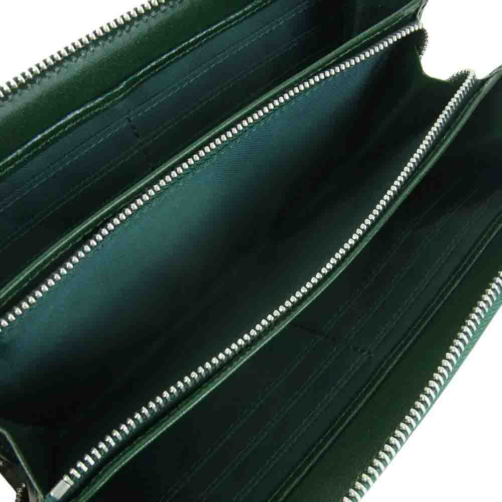 ズー ITALIAN LEATHER イタリアンレザー 格子 ラウンドジップ ウォレット 長財布 グリーン系【中古】