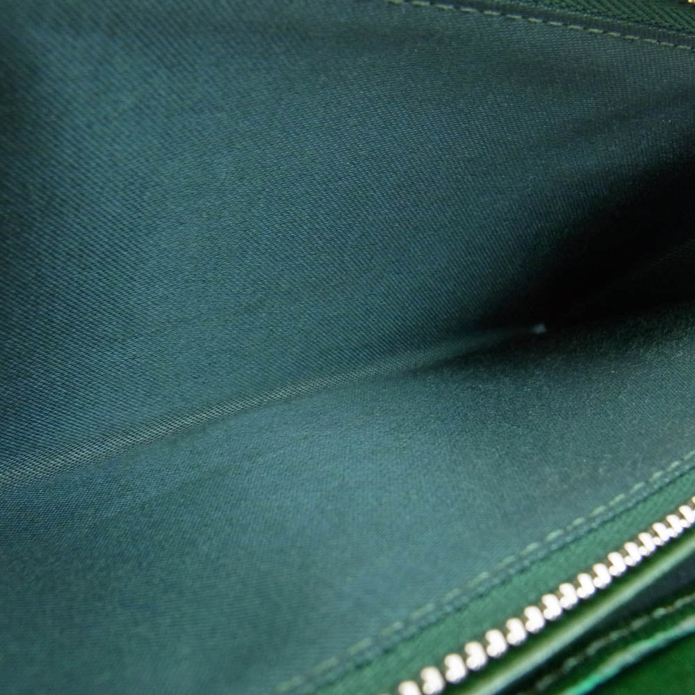 ズー ITALIAN LEATHER イタリアンレザー 格子 ラウンドジップ ウォレット 長財布 グリーン系【中古】