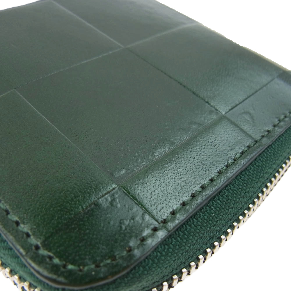 ズー ITALIAN LEATHER イタリアンレザー 格子 ラウンドジップ ウォレット 長財布 グリーン系【中古】