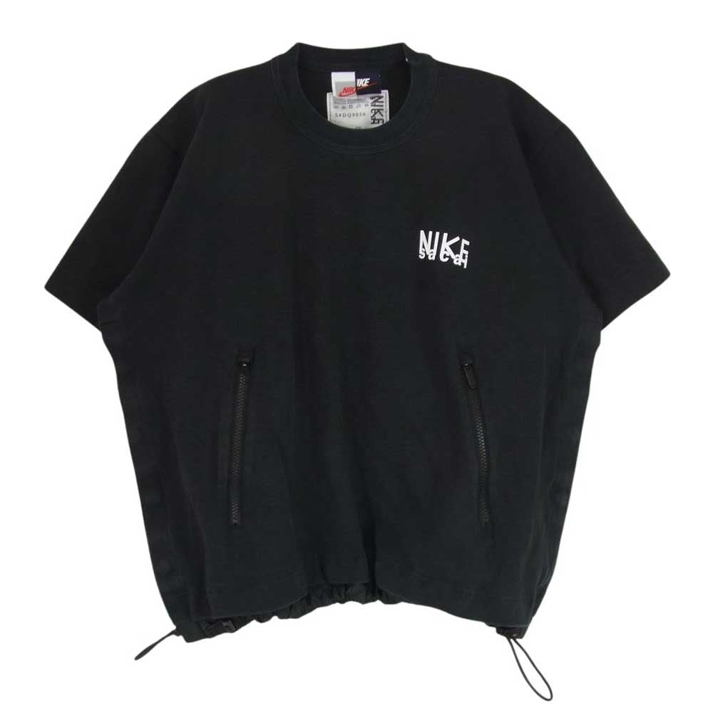 NIKE ナイキ SACAI サカイ DQ9056-010 Wネーム AS U NRG SS TOP ロゴプリント レイヤード サイドジップ 半袖 スウェット Tシャツ ブラック系 M【中古】