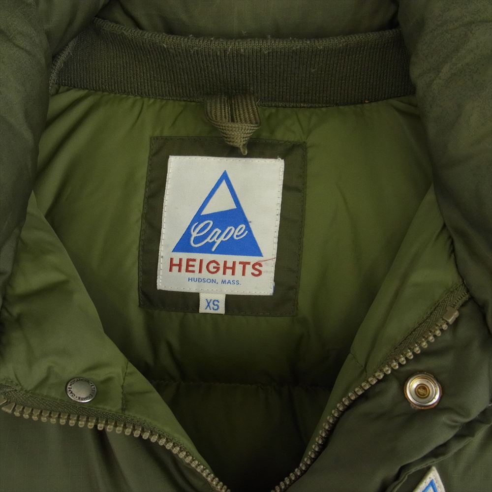 ケープハイツ ロゴ ワッペン フード着脱 ダブル ジップ ダウン ジャケット カーキ系 XS【中古】
