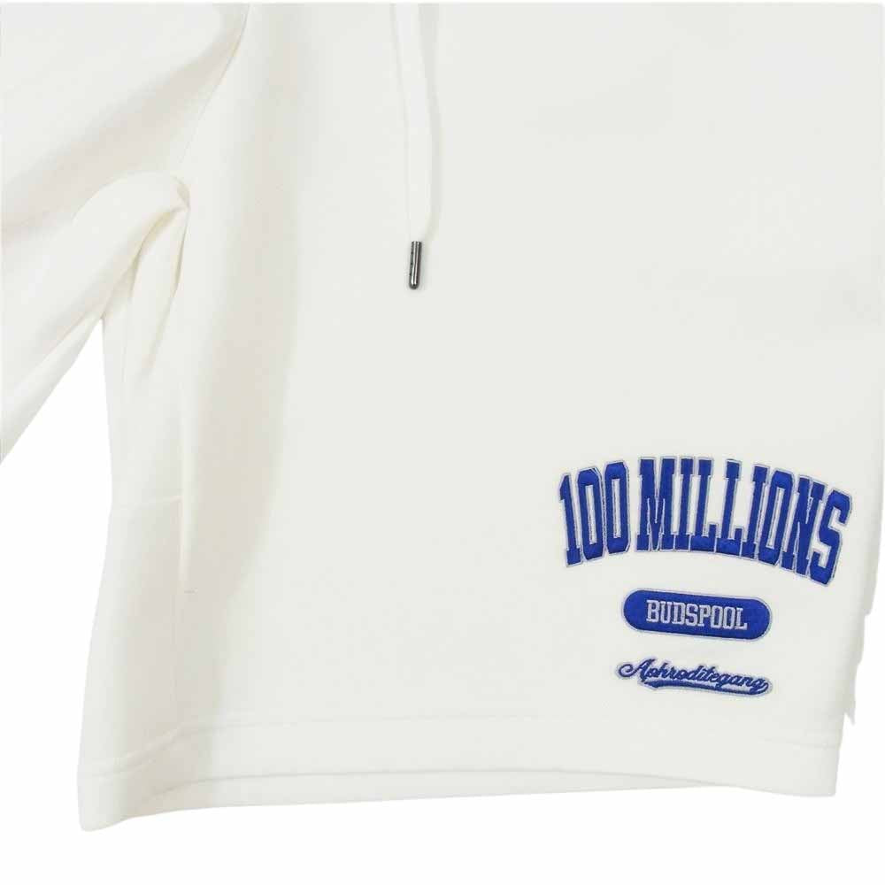 バッズプール 100MILLIONS 舐達麻 刺繍ワッペン スウェット ショーツ ハーフパンツ ホワイト系 L【美品】【中古】