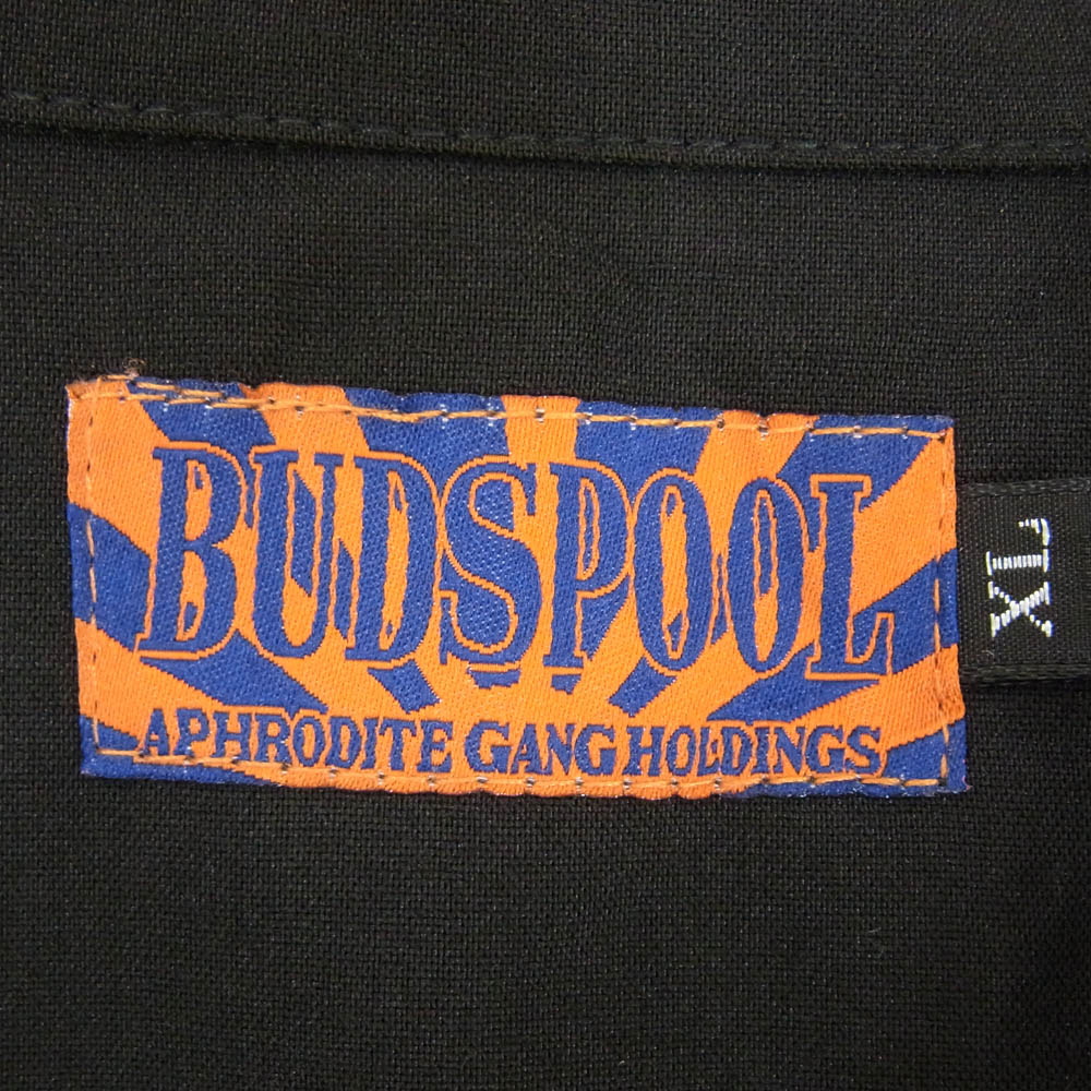 バッズプール CLASSIC LOGO 舐達麻 ロゴ刺繍 オープンカラー レーヨン 半袖 シャツ ブラック系 XL【美品】【中古】