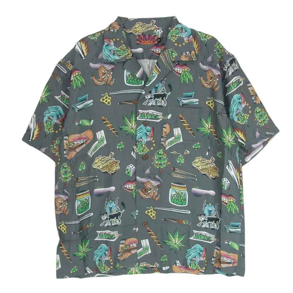 バッズプール UE THE PARLOUR FLIP&DRAW HAWAIIAN SHIRT 舐達麻 レーヨン オープンカラー 半袖 ハワイアン アロハシャツ 半袖 シャツ グレー系 S【中古】